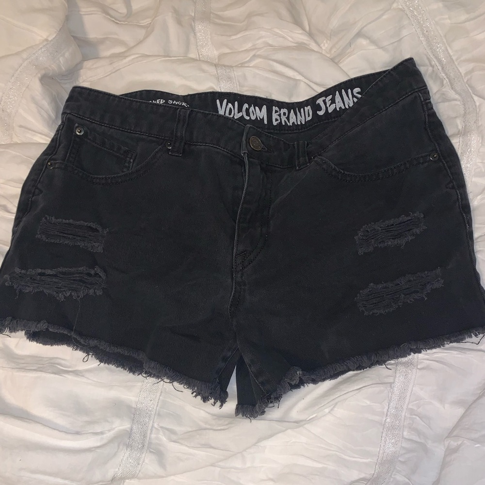 volvom high rise black jean shorts